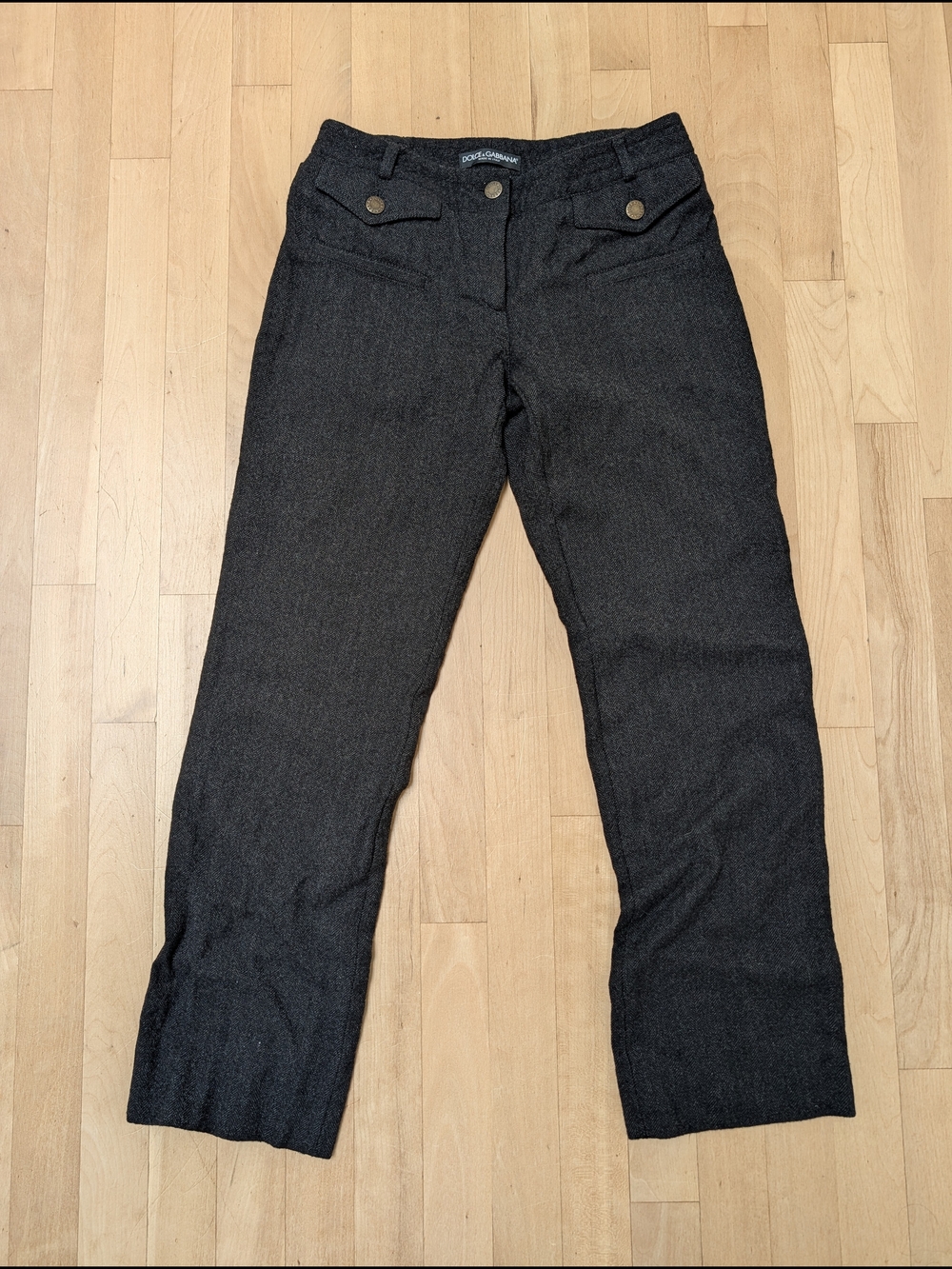 Vintage Dolce & Gabbana Dark Gray Herringome Straight-Leg Wool Trousers 38/4US